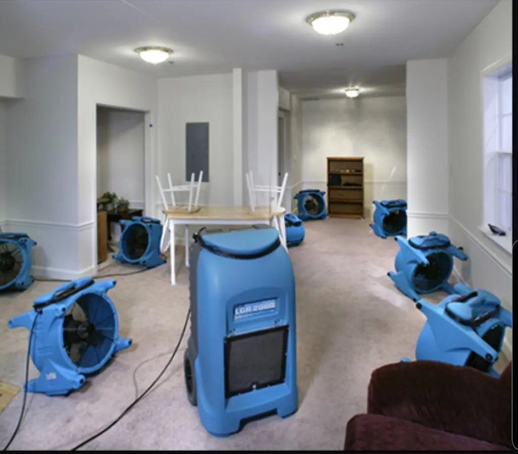Air movers and dehumidifier setup for Water Extraction & Removal in Atlas